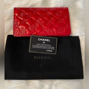 Chanel Red Patent Leather Lucky Charms Bifold Wallet